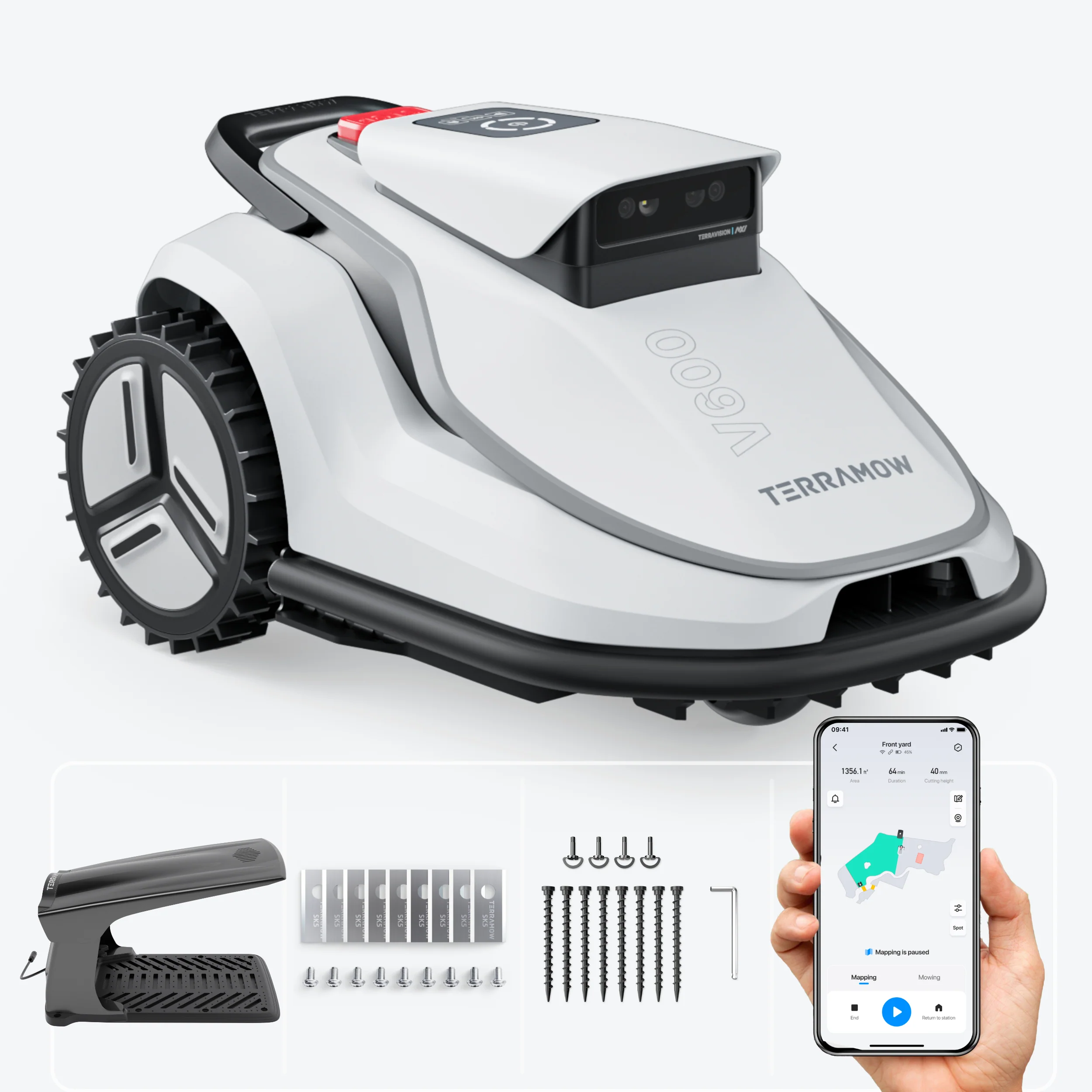56_3000x3000 TERRAMOW V600 mit Garage, Mähroboter, smarter Rasenroboter für 600 m², Gartenpflege ohne Begrenzungskabel – Image 1