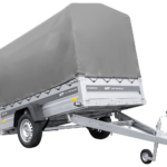 Anhänger mit Blattfedern 230×125 UNITRAILER FORCE 230/R KIPP mit H-1100 Spriegel und grauer Hochplane