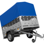 Autoanhänger 200×125 UNITRAILER GARDEN 201 KIPP mit Netzseitenwänden, H-800 Rahmen und grauer Plane