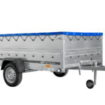 Autotransportanhänger auf Blattfedern 264×150 UNITRAILER GARDEN 265/R KIPP mit BIS-Seitenwänden, H-0-Rahmen und blauer Plane