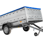 Einachsanhänger 264×150 UNITRAILER GARDEN 265 KIPP mit zusätzlichen Bordwänden, H-0-Rahmen und blauer Plane