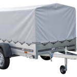 Einachsanhänger auf Blattfedern 230×125 UNITRAILER GARDEN 230/R KIPP mit H-800-Rahmen und grauer Plane
