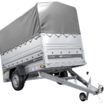 Einachsiger Federanhänger 230×125 UNITRAILER FORCE 230/R KIPP mit BIS-Seitenwänden, H-800-Rahmen und grauer Plane