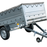 Faltbarer Anhänger GARDEN TRAILER 230 KIPP mit zusätzlichen Bordwänden, Stützrad und Flachplane