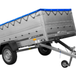 Großer Anhänger 750 kg GARDEN TRAILER 264 KIPP mit Bordwandaufsatz [zusätzliche 40 cm], Stützrad und blauer Flachplane